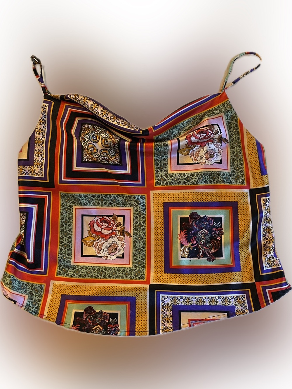 J for Justify Multicolored Floral Patchwork Satin Cami